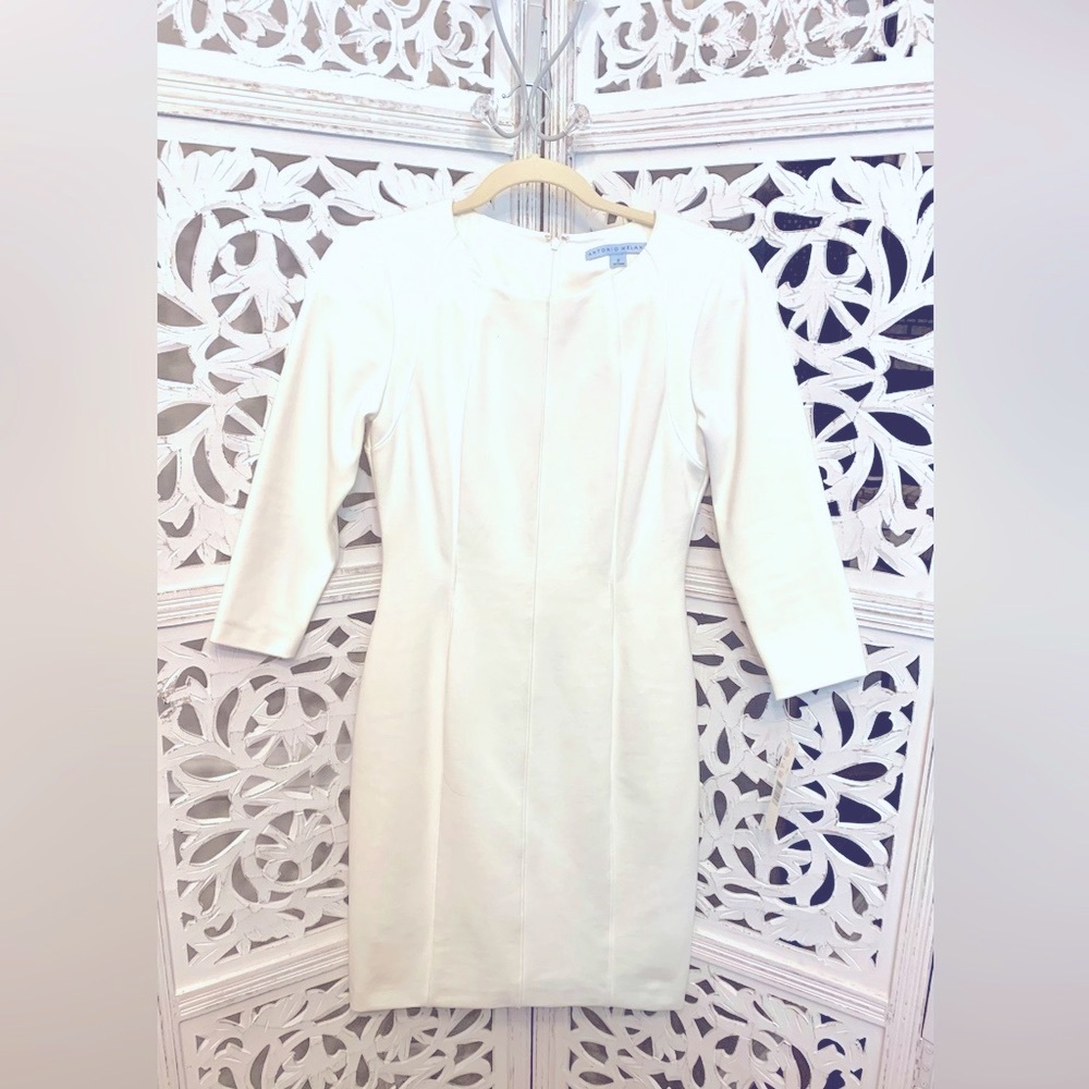 ANTONIO MILANI Cornelia Sheath Silhouette Dress - Ivory ¾ Length Sleeves NWT
